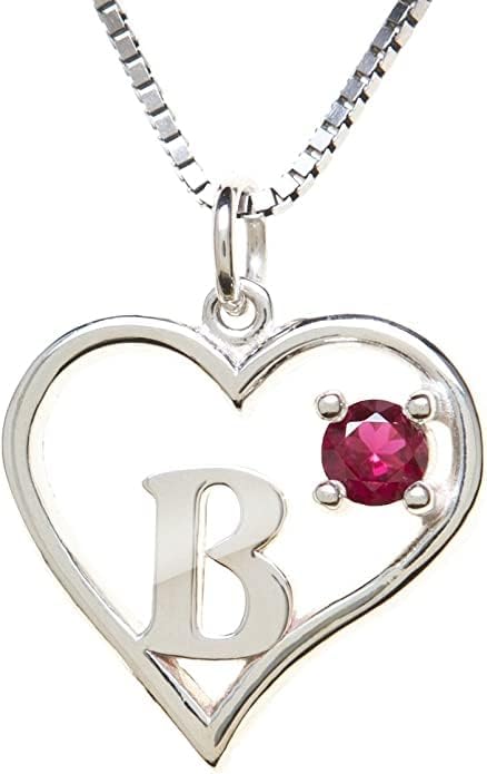 Silver Sterling Necklace Initial Letter A-Z Birthstone for Women – Personalized Custom Jewelry Pendant with Heart Design Customized Dainty Charm for Wife Girlfriend Mom – 18" Box Chain