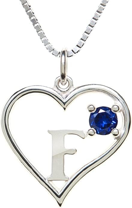 Silver Sterling Necklace Initial Letter A-Z Birthstone for Women – Personalized Custom Jewelry Pendant with Heart Design Customized Dainty Charm for Wife Girlfriend Mom – 18" Box Chain