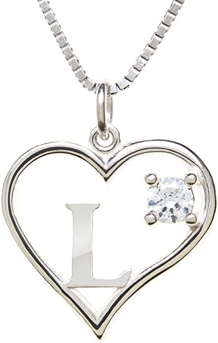 Silver Sterling Necklace Initial Letter A-Z Birthstone for Women – Personalized Custom Jewelry Pendant with Heart Design Customized Dainty Charm for Wife Girlfriend Mom – 18" Box Chain