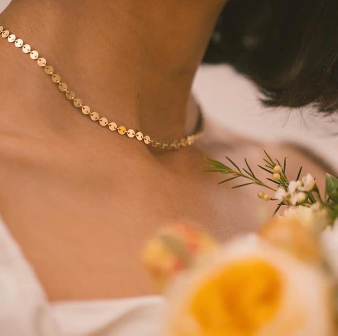 CHESKY 14k Gold Plated/Silver Plated Dainty Necklace for Women, Trendy Satellite Choker Necklace Thin Beaded Layered Choker Necklaces Discs Paperclip Chain Necklaces Womens Simple Jewelry