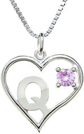 Silver Sterling Necklace Initial Letter A-Z Birthstone for Women – Personalized Custom Jewelry Pendant with Heart Design Customized Dainty Charm for Wife Girlfriend Mom – 18" Box Chain