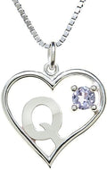 Silver Sterling Necklace Initial Letter A-Z Birthstone for Women – Personalized Custom Jewelry Pendant with Heart Design Customized Dainty Charm for Wife Girlfriend Mom – 18" Box Chain
