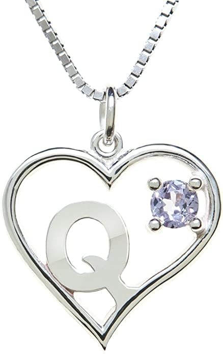 Silver Sterling Necklace Initial Letter A-Z Birthstone for Women – Personalized Custom Jewelry Pendant with Heart Design Customized Dainty Charm for Wife Girlfriend Mom – 18" Box Chain