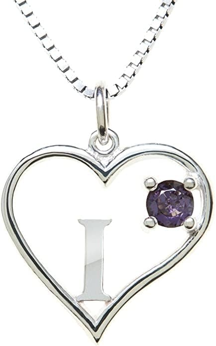 Silver Sterling Necklace Initial Letter A-Z Birthstone for Women – Personalized Custom Jewelry Pendant with Heart Design Customized Dainty Charm for Wife Girlfriend Mom – 18" Box Chain