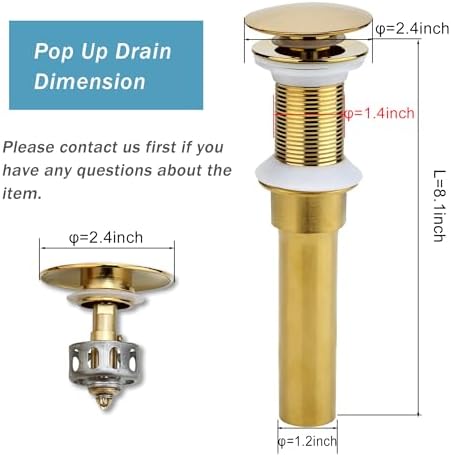 Rockgoya Bathroom Sink Drain, 2 Pack Gold Drain Stopper Bathroom Sink Without - Image 2