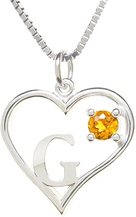 Silver Sterling Necklace Initial Letter A-Z Birthstone for Women – Personalized Custom Jewelry Pendant with Heart Design Customized Dainty Charm for Wife Girlfriend Mom – 18" Box Chain