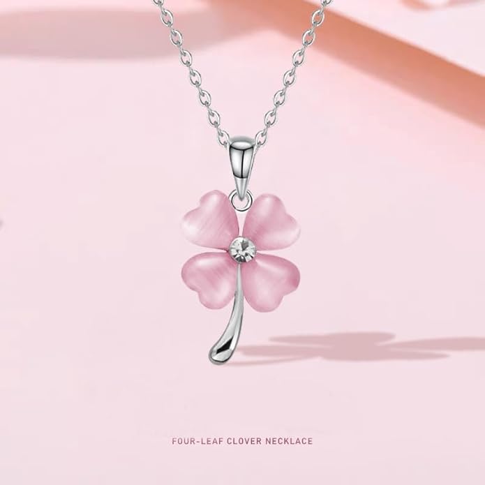 ONLYJUMP Four Leaf Clover Jewelry Set for Women Necklace Bracelet Earrings Ring Set Elegant Lucky Clover Design Cat Eye Stone Perfect Holiday Gift for St. Patrick's Day Valentine's Day Birthdays Daily Wear
