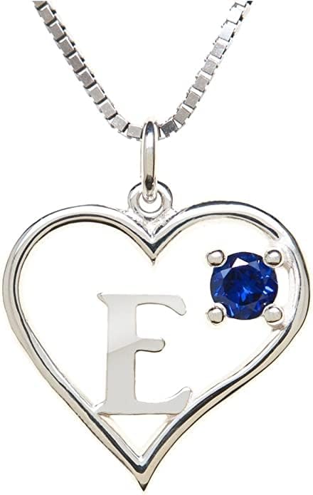 Silver Sterling Necklace Initial Letter A-Z Birthstone for Women – Personalized Custom Jewelry Pendant with Heart Design Customized Dainty Charm for Wife Girlfriend Mom – 18" Box Chain