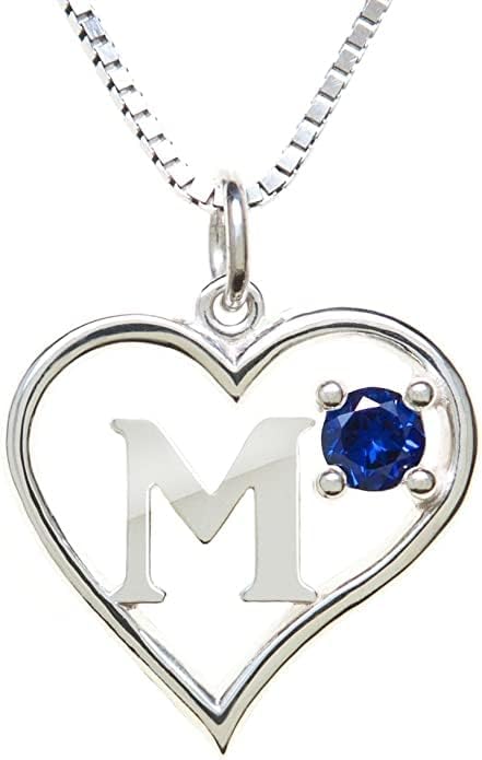 Silver Sterling Necklace Initial Letter A-Z Birthstone for Women – Personalized Custom Jewelry Pendant with Heart Design Customized Dainty Charm for Wife Girlfriend Mom – 18" Box Chain