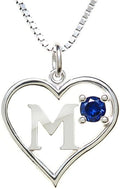 Silver Sterling Necklace Initial Letter A-Z Birthstone for Women – Personalized Custom Jewelry Pendant with Heart Design Customized Dainty Charm for Wife Girlfriend Mom – 18" Box Chain