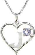 Silver Sterling Necklace Initial Letter A-Z Birthstone for Women – Personalized Custom Jewelry Pendant with Heart Design Customized Dainty Charm for Wife Girlfriend Mom – 18" Box Chain