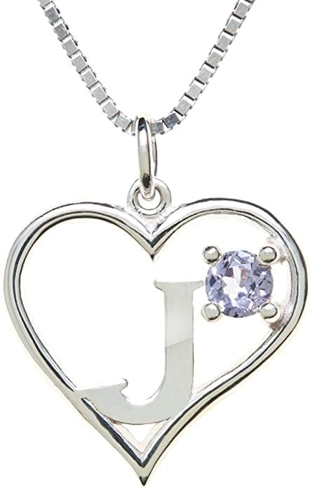 Silver Sterling Necklace Initial Letter A-Z Birthstone for Women – Personalized Custom Jewelry Pendant with Heart Design Customized Dainty Charm for Wife Girlfriend Mom – 18" Box Chain
