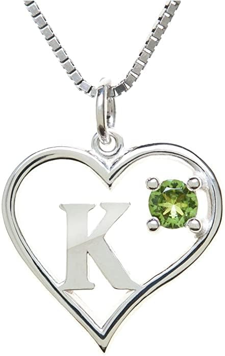 Silver Sterling Necklace Initial Letter A-Z Birthstone for Women – Personalized Custom Jewelry Pendant with Heart Design Customized Dainty Charm for Wife Girlfriend Mom – 18" Box Chain