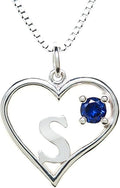 Silver Sterling Necklace Initial Letter A-Z Birthstone for Women – Personalized Custom Jewelry Pendant with Heart Design Customized Dainty Charm for Wife Girlfriend Mom – 18" Box Chain