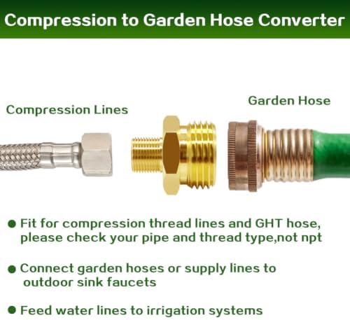 Lovegarden 2PCS 3/8 Compression Male x 3/4" GHT Male Reducer Tube Fitting - Image 3
