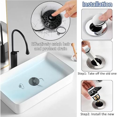 AzWzz Bathroom Sink Drain Strainer, 3 in 1 Pop Up Bathroom Sink Stopper - Image 3