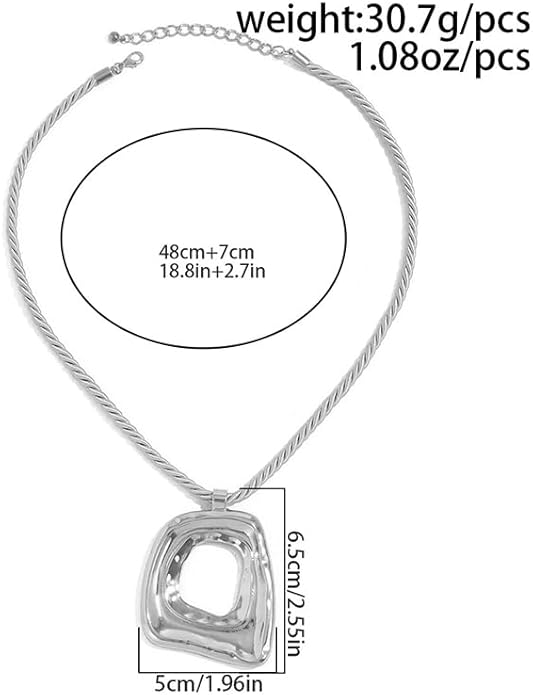 PLOUTOS Statement Modern Geometric Hollow Square Pendant Rope Chain Necklace for Women Bold Fashion Layering Collarbone Jewelry Party Wear Accessory