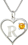 Silver Sterling Necklace Initial Letter A-Z Birthstone for Women – Personalized Custom Jewelry Pendant with Heart Design Customized Dainty Charm for Wife Girlfriend Mom – 18" Box Chain