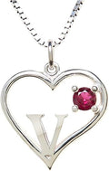 Silver Sterling Necklace Initial Letter A-Z Birthstone for Women – Personalized Custom Jewelry Pendant with Heart Design Customized Dainty Charm for Wife Girlfriend Mom – 18" Box Chain