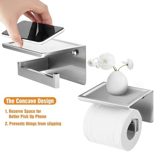 HITSLAM Toilet Roll Holder Brushed Nickel, Adhesive Wall Mount, No Rotate - Image 7