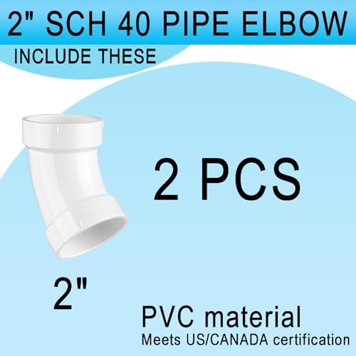Asterbacks 2 inch PVC 45 Degree Elbow Schedule 40 White Pipe Fittings - Image 5
