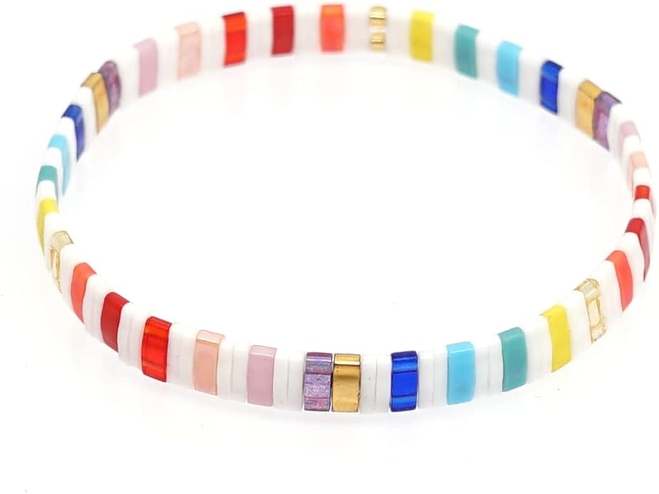 Sonateomber Tila Flat Beaded Stretch Bracelets for Women, Trendy Unique Colorful Square Beads Handmade Stack Bracelet Friendship Accessories Fashion Jewelry Gift