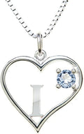 Silver Sterling Necklace Initial Letter A-Z Birthstone for Women – Personalized Custom Jewelry Pendant with Heart Design Customized Dainty Charm for Wife Girlfriend Mom – 18" Box Chain