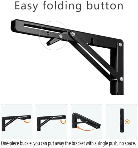 16 Inch Black Folding Shelf Brackets, 2 Pack Metal Heavy Duty Shelf Bracket - Image 5