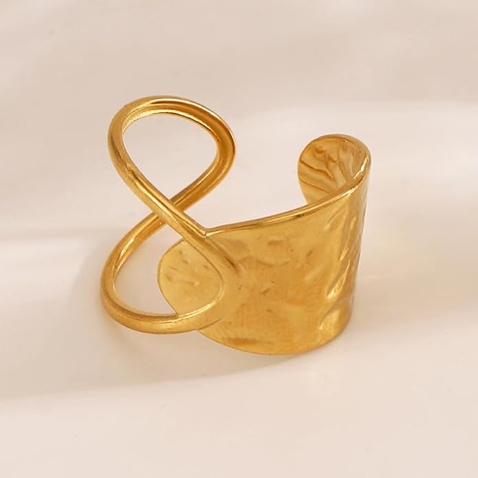 Chunky Rings For Women, Gold Silver Thumb Ring Asymmetrical Wavy Curve Ring Adjustable Non Tarnish Dainty Stainless Steel New Year Anniversary Birthday Jewelry Gift