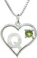 Silver Sterling Necklace Initial Letter A-Z Birthstone for Women – Personalized Custom Jewelry Pendant with Heart Design Customized Dainty Charm for Wife Girlfriend Mom – 18" Box Chain