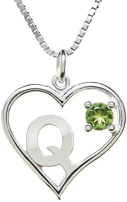 Silver Sterling Necklace Initial Letter A-Z Birthstone for Women – Personalized Custom Jewelry Pendant with Heart Design Customized Dainty Charm for Wife Girlfriend Mom – 18" Box Chain