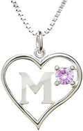 Silver Sterling Necklace Initial Letter A-Z Birthstone for Women – Personalized Custom Jewelry Pendant with Heart Design Customized Dainty Charm for Wife Girlfriend Mom – 18" Box Chain