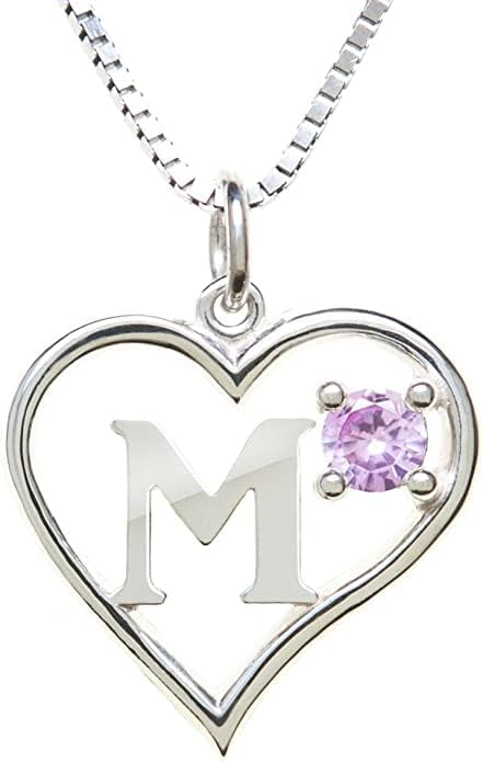 Silver Sterling Necklace Initial Letter A-Z Birthstone for Women – Personalized Custom Jewelry Pendant with Heart Design Customized Dainty Charm for Wife Girlfriend Mom – 18" Box Chain