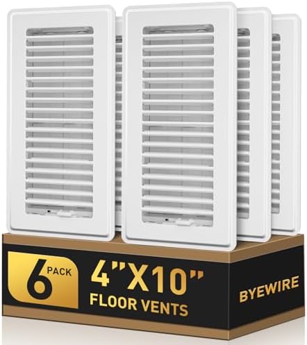 4x10 Floor Register, 6 Pack White Vent Covers by BYEWIRE