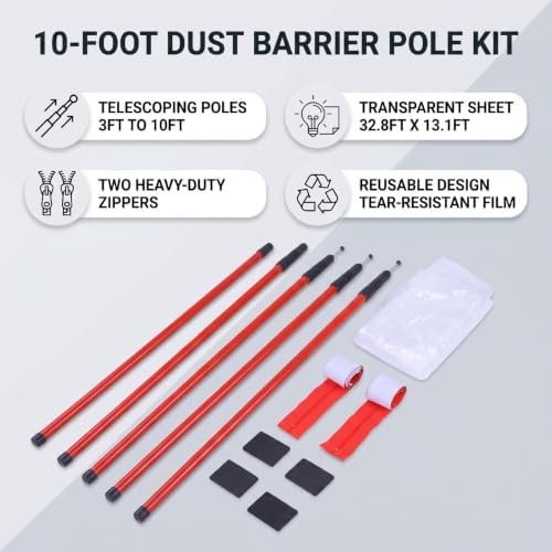 Fafeicy Dust Barrier Pole Kit, Adjustable Telescoping Poles 3 to 10 FT - Image 6