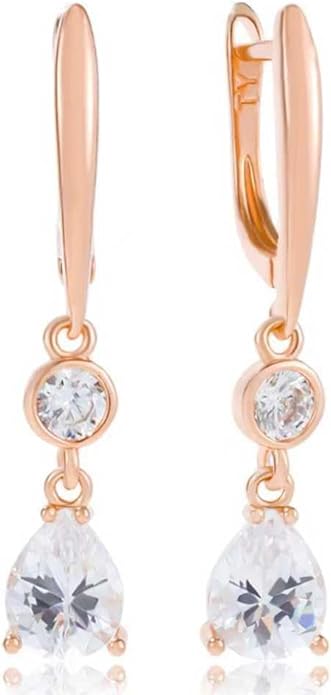 Dangle Earrings for Women Suited for Women Ladies' Trendy CZ Earring 14KGold/Silver Plated Dangling Earrings Jewelry Anti-allergy Hammered Lever-Back Drop Birthday Gift