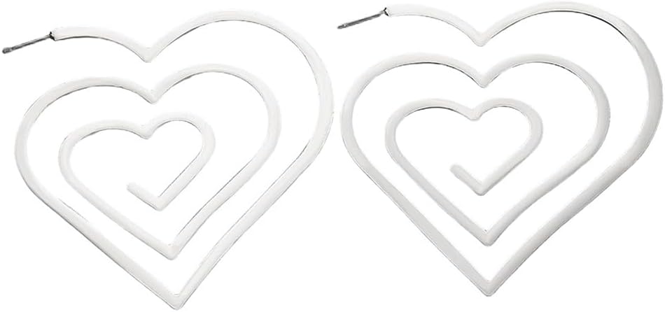 Trendy Large Gold Spiral Heart Stud Earring for Women, Statement Hollow Silver Big Love Hearts Y2k Earrings Bold Personalized Prom Party Jewelry Gifts