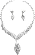 14K Gold Natural Crystal Jewelry Set for Women,Sparkling Wings Shape Crystal Pendant Necklace and Drop Earrings Set,Fashion Wedding Bridal Jewelry Set