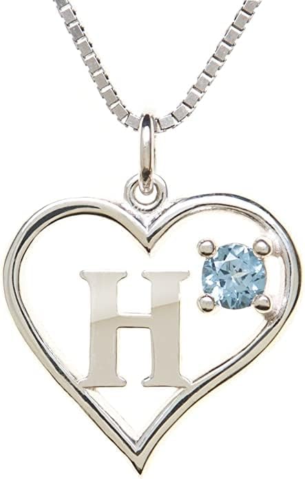 Silver Sterling Necklace Initial Letter A-Z Birthstone for Women – Personalized Custom Jewelry Pendant with Heart Design Customized Dainty Charm for Wife Girlfriend Mom – 18" Box Chain