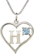 Silver Sterling Necklace Initial Letter A-Z Birthstone for Women – Personalized Custom Jewelry Pendant with Heart Design Customized Dainty Charm for Wife Girlfriend Mom – 18" Box Chain