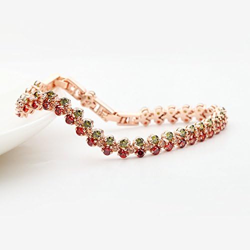 14K Gold Ruby and Emerald Tennis Bracelet for Women,Dainty Love Heart Style Moissanite Adjustable Link Bracelet,Fashion Jewelry Gift for Her