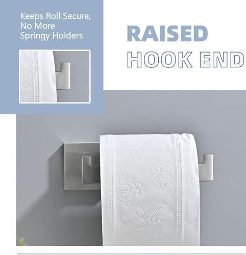Toilet Paper Holder Set with 2 Square Robe Hooks, Brushed Nickel - Image 4