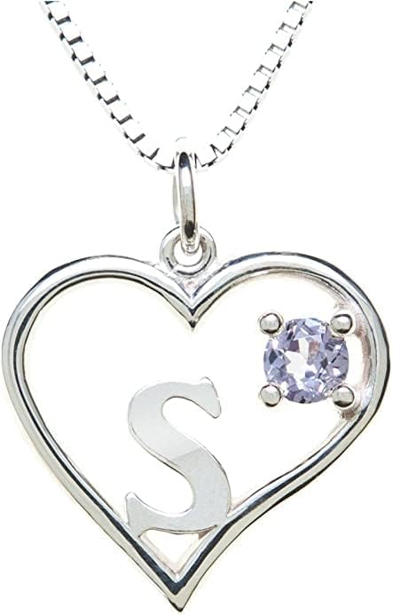 Silver Sterling Necklace Initial Letter A-Z Birthstone for Women – Personalized Custom Jewelry Pendant with Heart Design Customized Dainty Charm for Wife Girlfriend Mom – 18" Box Chain