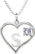 Silver Sterling Necklace Initial Letter A-Z Birthstone for Women – Personalized Custom Jewelry Pendant with Heart Design Customized Dainty Charm for Wife Girlfriend Mom – 18" Box Chain