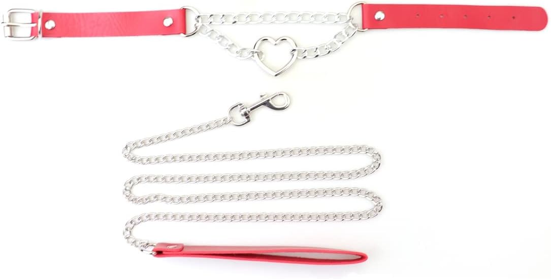 Harajuku Peach Heart Choker Punk Hauling Chain PU Leather Collar Gothic Necklace NightClub Goth Leash Belts