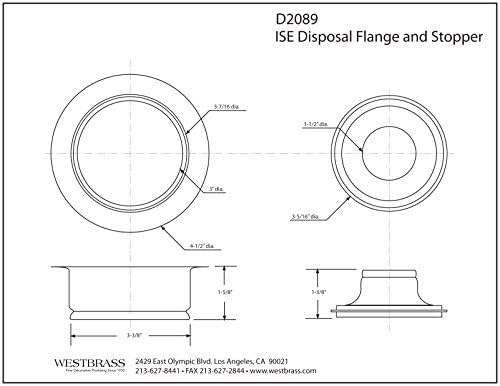 Westbrass D2089-12A 4-1/4" Kitchen Sink Waste Disposal Drain Flange and Stopper - Image 2