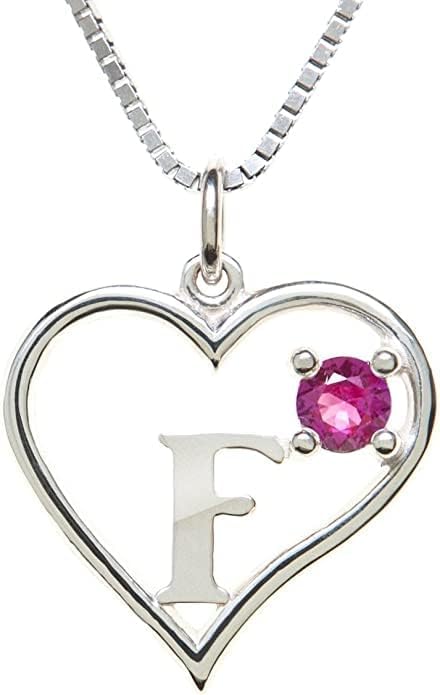 Silver Sterling Necklace Initial Letter A-Z Birthstone for Women – Personalized Custom Jewelry Pendant with Heart Design Customized Dainty Charm for Wife Girlfriend Mom – 18" Box Chain