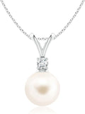 Angara Freshwater Pearl Pendant for Women | Freshwater Pearl V-Bale Pendant in 14K Solid Gold/Platinum With 18" Chain | June Birthday, Anniversary, Gemstone Jewelry Gift