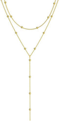 Luxval Lariat Gold Necklace for Women, Dainty Long Necklace 14k Gold Plated/Silver Y-Shaped Pendant Necklaces Trendy Beaded Chain Drop Necklaces Jewelry for Women Gifts