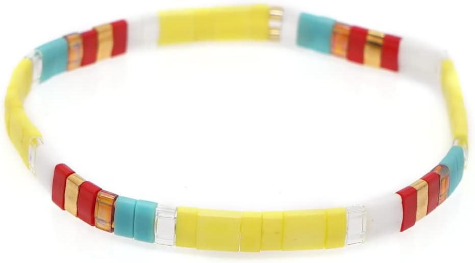 Sonateomber Tila Flat Beaded Stretch Bracelets for Women, Trendy Unique Colorful Square Beads Handmade Stack Bracelet Friendship Accessories Fashion Jewelry Gift